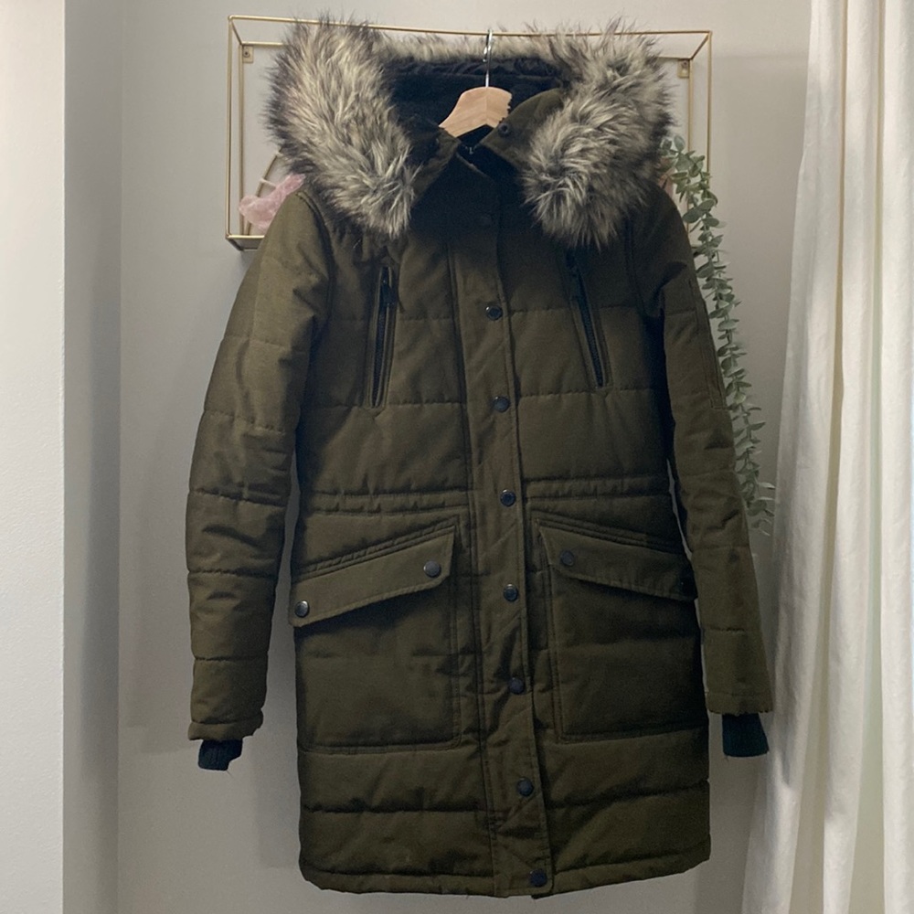 BCBG Army Green Mid Length Winter Coat